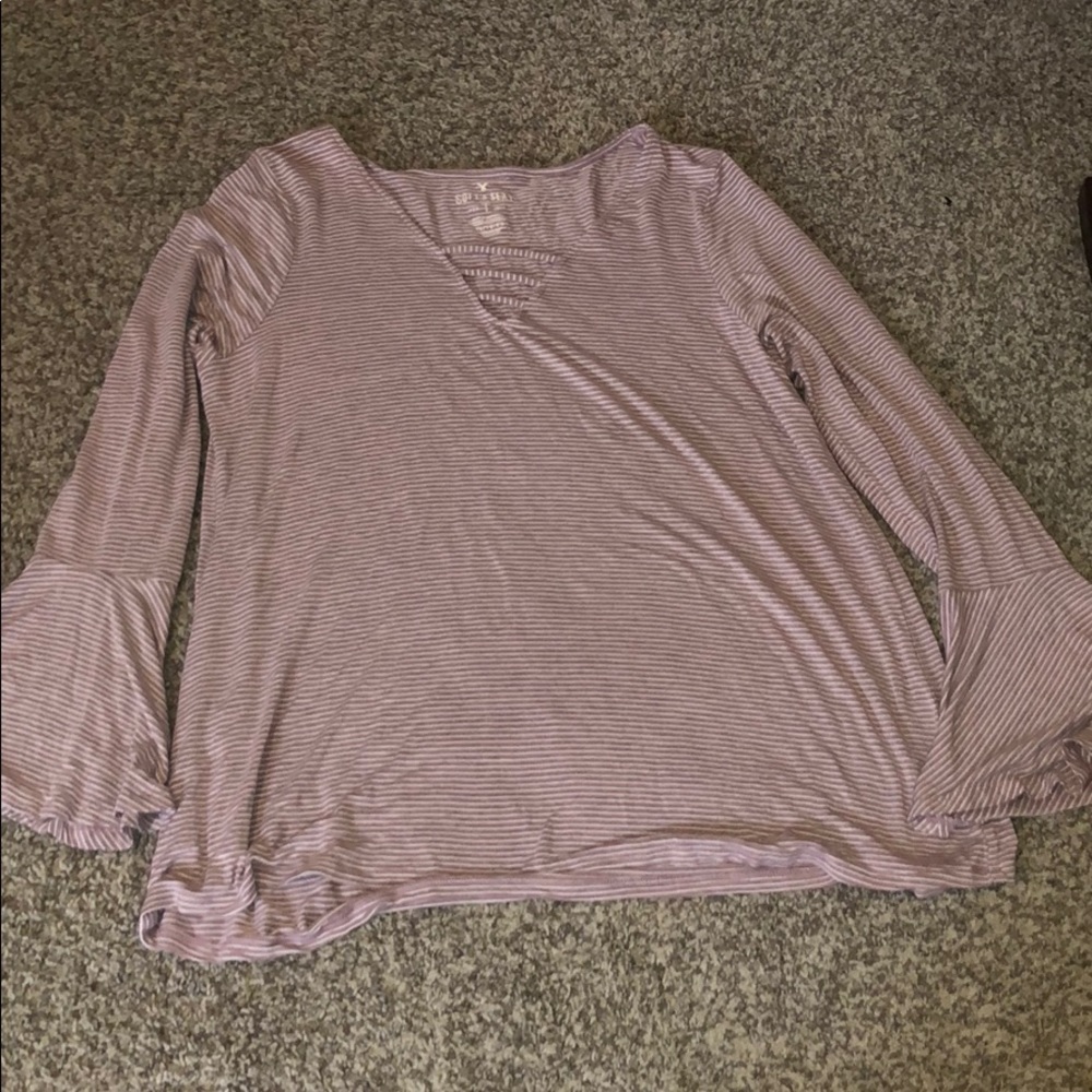 Pink and white striped long shirt from AEO